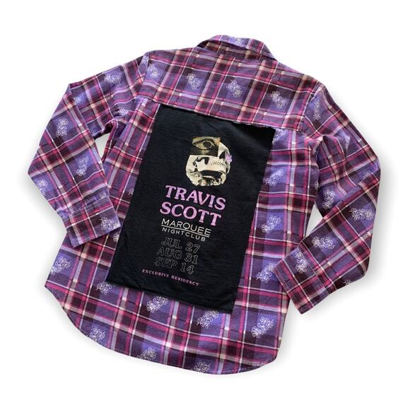 Via Penny Lane Reworked | Travis Scott Graphic Purple Plaid Button Up Flannel M - Picture 1 of 9